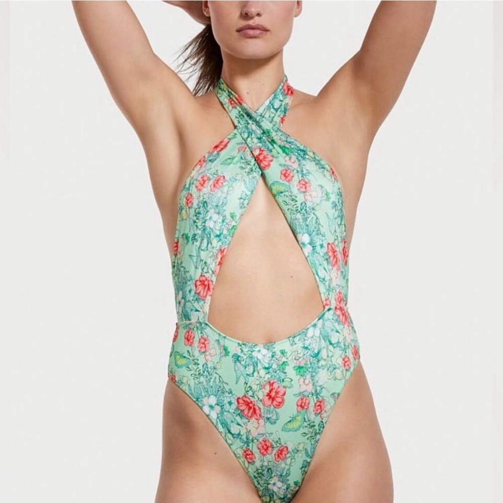Victoria’s Secret Butterfly Floral High Wrap High Neck Halter Bikini size M NWT - Picture 2 of 11